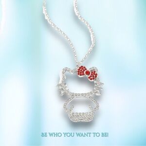 🆕 Hello Kitty Rhinestone Pendant Necklace, Fashionable Metal Charm, Anime